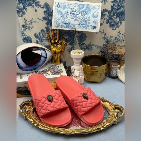 🆕 KURT GEIGER LONDON 🧿 NWOT Meena Eagle Quilted Slide, Salmon - Sz 39 US8.5 - Picture 2 of 15